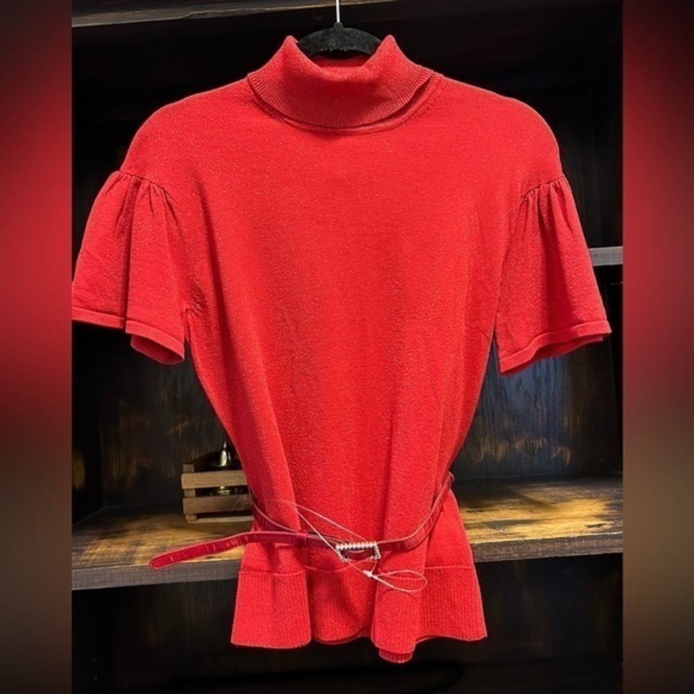 NWT Vintage Worthington Sweater with Belt | Red Sparkle | Petite Large
